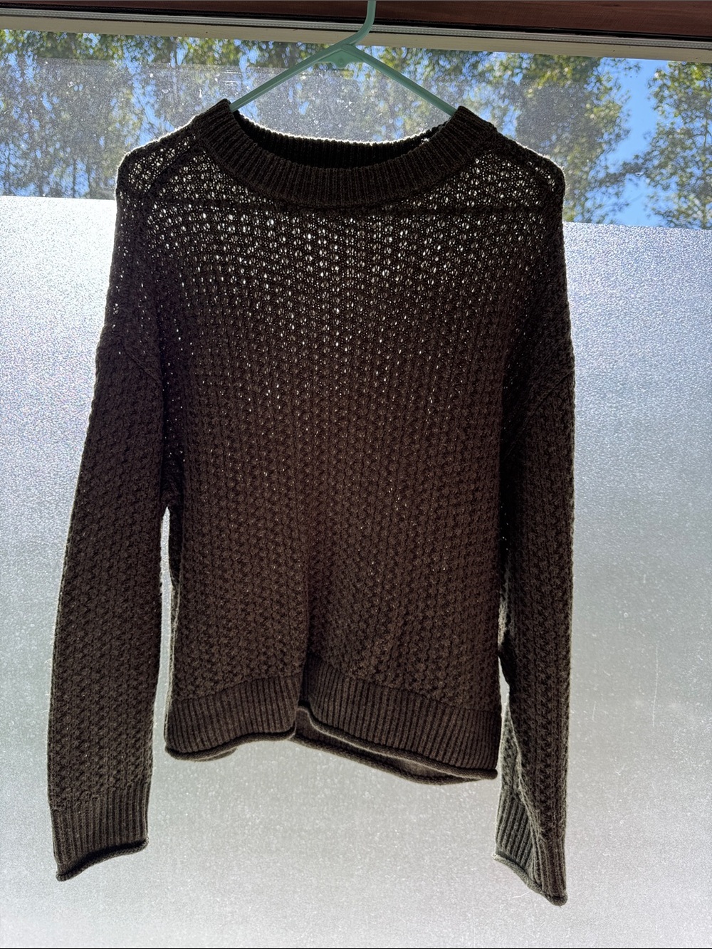 Chunky Open-Knit Crewneck Sweater - Olive